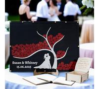 Livre d'or de Mariage Personnalisé Alternatif Rond en Bois Personnalisé Pour Livre D'or d'idées de Mariage Avec Coeurs Boîte de Dépôt d'invité de Lettre de Mariage Alternative Rustique