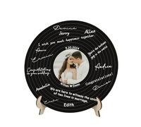 Livre d'or de Mariage Personnalisé en Disque Vinyle avec Nom et DateLivre de Messages de Mariage en Bois Rond Personnalisé, Disque Vinyle Photo Signe de Mariage pour Signature