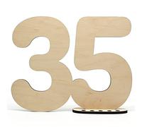 Livre d'or décoratif en bois - Chiffre 35 - À écrire soi-même comme cadeau avec support et bougeoir d'anniversaire - Pour décoration d'anniversaire de 35 ans, 35 ans d'anniversaire ou mariage