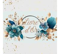 Livre d'or élégant: mariage, anniversaire, baptême, retraite, evjf, baby shower, noce, pacs, naissance, communion, diplome, départ, fête, 18 ans, 50 ... par les invités | feuillage bleu et or chic