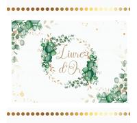Livre d'or élégant: mariage, anniversaire, baptême, retraite, evjf, baby shower, noce, pacs, naissance, communion, 18 ans, diplôme, départ, fête, ans, ... type évènement | feuillage vert et or blanc