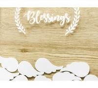 Livre d'or en bois 27x39cm avec 30 ailes d'ange vierges à remplir blanc