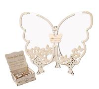 Livre d'or en bois - 30 x 28 x 16 cm - Souvenir solide - Grands papillons - Alternatives - Décorations de panneaux à montage rapide - Panneaux de fête rustiques - Pour les grands hôtes