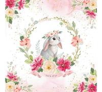 Livre d'Or: Lapin, Fleurs, Rose, Doré, Animaux de la Foret | Baptême, Anniversaire Fille, Bébé, Enfant, Baby Shower, Fête Naissance, Gender Reveal | ... à personnaliser | Format Carré | Bébé Lapin