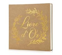 Livre d'or Mariage 60 pages Couverture Rigide Kraft Livre de Visiteur Guest-Book pour Mariage Baptême Anniversaire Retraite