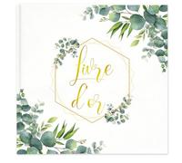 Livre d'or Mariage à Motifs Floraux, 21.5 * 21.5 cm Livre Vierge Couverture Rigide, 120 Pages, livre Scrapbooking pour Mariages, Baptêmes et Anniversaires (Feuilles d'eucalyptus)