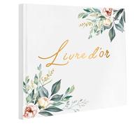 Livre d'or Mariage Vierge Élégant | 60 Pages Couverture Rigide Livre de Visiteur | Guest Book Motif de Feuille pour Anniversaire, Baptême, Cérémonie | Papier Haut de Gamme (A)