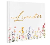 Livre d'or Mariage Vierge Élégant | 60 Pages Couverture Rigide Livre de Visiteur | Guest Book Motif de Feuille pour Anniversaire, Baptême, Cérémonie | Papier Haut de Gamme (B)