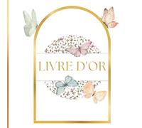 Livre d'Or Papillon, Champêtre: Intérieur COULEUR | Baptême Fille, Enfant, Baby Shower, Anniversaire, Naissance, Gender Reveal | Papillon Champêtre Fleurs Cerises Doré | 100 pages à Personnaliser |