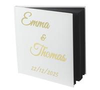 Livre d'or personnalisé - Votre propre texte sur le livre sélectionné - Parfait pour les mariages, anniversaires, anniversaires - 96 pages premium - Laminé doré (Couverture blanche - pages noires)