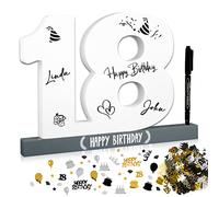 Livre d'or pour Anniversaire 18ans en bois Panneau en Bois pour Signature Décoration Bibelot Happy Birthday Cadeau Anniversaire Objet Décoratif +Marqueur +Confetti d`anniversaire