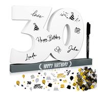 Livre d'or pour Anniversaire 30ans en bois Panneau en Bois pour Signature Décoration Bibelot Happy Birthday Cadeau Anniversaire Objet Décoratif +Marqueur +Confetti d`anniversaire (30 ans)
