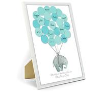 Livre d'or pour fête prénatale - Souvenir inscriptible - Empreinte digitale - Avec cadre photo (blanc - Éléphant bleu)
