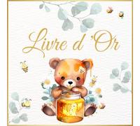 Livre d'or: Thème Animaux de la forêt | Ours, animaux, abeilles, doré, feuillage | Baptême, Anniversaire, Naissance, Baby Shower, Gender Reveal | 100 pages à compléter | Idée de cadeau