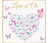 Livre d'or: Thème Papillon | Coeur, rose, violet, vert | Boho, Bohème, Chic, Champêtre | Doré | Baptême, Anniversaire, Naissance, Baby Shower, Gender Reveal | 100 pages à compléter | Idée de cadeau