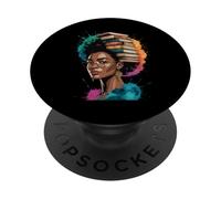 Livre drôle Couronne Reine Noire Sagesse Puissance Art Afro Femme Homme PopSockets PopGrip Adhésif