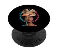Livre drôle Couronne Reine Noire Sagesse Puissance Art Afro Femme Homme PopSockets PopGrip Adhésif