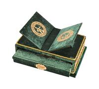 Livre du Coran avec support en bois Rahle - Ensemble cadeau islamique à couverture rigide verte pour l'Eid, Ramadan, hommes et femmes musulmans