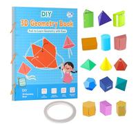 Livre éducatif pour Apprendre la géométrie en 3D avec Ficelle à Tirer, Pull String 3D Geometry Learning Book,DIY 3D 15 Modèles géométriques pliables pour débutants,Aides mathématiques,Jouets éducatifs
