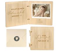 Livre en bois avec enveloppe et sceau - Voulez-vous être mon parrain ? | Coffret cadeau personnalisé pour parrain de baptême - Surprise émotionnelle - Cadeau de qualité supérieure pour parrain de