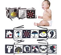 Livre en Tissu pour Bebe,Livre Tissu Bébé Eveil Petit Livre Dactivités Interactif Livre Doux Froissé Cadeau Jouet bébé avec des Animaux Jouet Educatif Enfant Idée Cadeau Noir et Blanc+Type2