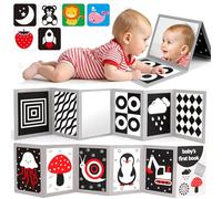 Livre Eveil Bebe 0-3 0-6 Mois, Livre Noir et Blanc Bébé Sensoriel avec Miroir Tummy Time, Carte Contraste Montessori Jeux d’eveil Jouet Bebe 0 3 6 Mois, Cadeau Bébé Naissance Garcon Fille Nouveau-Né