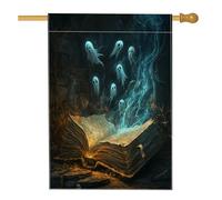 Livre magique de sorcière d'Halloween pour l'avant de la cour, arrière-cour, drapeaux verticaux de maison 71 x 101,6 cm, double face pour l'extérieur, horreur effrayant, fantôme spectre, drapeau