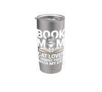 Livre Mom Cat Lover Turning Pages With My Cat Gobelet isotherme en acier inoxydable double paroi