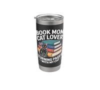 Livre Mom Cat Lover Turning Pages With My Cat Gobelet isotherme en acier inoxydable double paroi