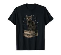 Livre Mystique Chat Noir Lune Occulte Sorcellerie Tatouage Art T-Shirt