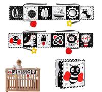 Livre Noir et Blanc Bébé, livre bebe 0-3 mois, Livre sensoriel pliable avec miroir, Jouet pour Lit Bébé Landau
