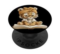 Livre Ouvert avec Petit Tigre pour Lire Un Portrait Graphique Amoureux des Animaux PopSockets PopGrip Adhésif