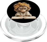 Livre Ouvert bébé Singe Lecture Amoureux des Animaux Portrait Graphique PopSockets PopGrip pour MagSafe