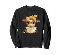 Livre Ouvert bébé Vache Lecture Animal Amant Graphique Veau Rond Sweatshirt