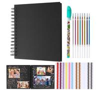 Livre Photo Personnalisable, 20,5 x 20,5 cm Album Photo Scrapbooking avec 204 Coins Photo Autocollants et 8 Stylos Gel Pailletés, 30 Pages Album Photo Noir pour Anniversaire, Mariage
