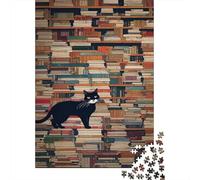 Livres and Black Chats Puzzle 1000 Pièces pour Adultes intéressant Puzzles 1000 Pièces Jeu Éduchatif Cadeau 1000pcs (75x50cm)