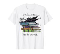 Livres Cats Life Is Sweet Funny Cats Books Lover Men Women T-Shirt