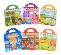 Livres d'autocollants réutilisables pour enfants, idéaux pour garçons et filles de 3 ans et plus, 6 thèmes : véhicules, animaux, princesse, ferme, mon corps et supermarché, livres pour enfants sur le