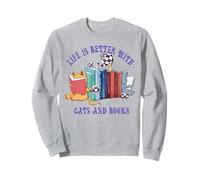 Livres de chats mignons et thé chat femme Sweatshirt