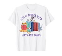 Livres de chats mignons et thé chat femme T-Shirt
