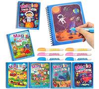 Livres de Coloriage à L'eau 6pcs Livre de Dessin Magique de L'eau Reutilisable Livre Peinture Magique à L'eau avec 6 Feutre Magique Magic Water Coloring Book pour Enfant Garçons Cadeaux 3-7 Ans