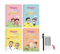 Livres de pratique d'écriture manuelle, pour enfants de 3 à 5 ans, (6 livres) - Livres d'exercices magiques réutilisables avec stylos - Alphabet, math, numéro, kit d'école infirmière - 19 x 13 cm