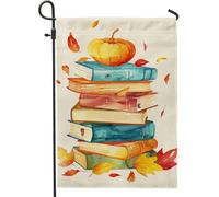 Livres de récolte d'automne, drapeau de jardin, citrouille orange, feuilles colorées, décoration extérieure, bannière double face en toile de jute pour décoration saisonnière de pelouse, 30,5 x 45,7