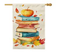 Livres de récolte d'automne, drapeau de jardin, citrouille orange, feuilles colorées, décoration extérieure, bannière double face en toile de jute pour décoration saisonnière de pelouse, 71 x 101,6 cm