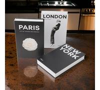 Livres décoratifs de simulation pour créer une atmosphère savante, fabriqués en papier cartonné gris et avec des motifs imprimés lumineux pour différents paramètres (ensemble)