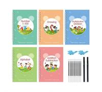 Livres d'écriture rainurés pour enfants de 3 à 5 ans, ensemble d'entraînement à l'écriture rainuré magique 4 en 1, livres de traçage adaptés aux enfants âgés de 3 à 5 ans (D)