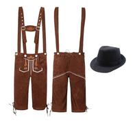 Livres médiévaux ethniques masculins traditionnels tenues Oktoberfest Salopette Combinaison et chapeau Deux pièces Costume de Raiponce pour femmes Cosplay, marron, L