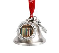 Livres sur la bibliothèque - Cloches de Noël argentées avec corde de suspension rouge - Cloches décoratives vintage pour sapin de Noël, cheminée, cheminée, décoration d'intérieur, fêtes festives