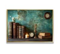 livres vintage bougie horloge antique toile art mural classique style rustique œuvres d’art impressions pour salon chambre bureau décor 80x120cm avec cadre doré
