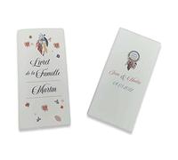 Livret de Famille personnalisé, idée cadeau personnalisable, cadeau mariage original, Protège Livret de Famille motif Plumes Attrape rêves- SP0102a (Blanc)